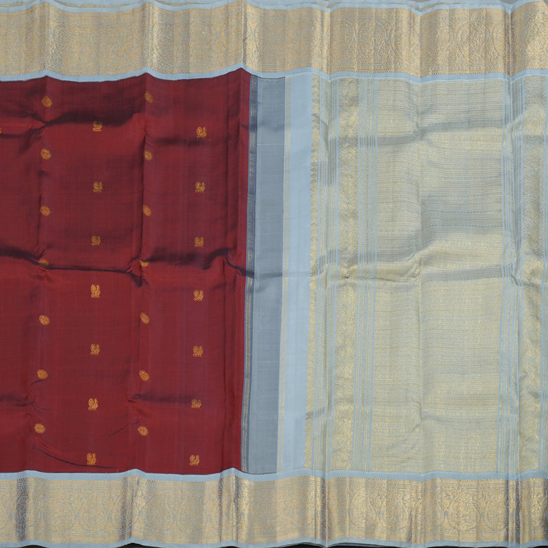 Hayagrivas Handloom Wine Maroon With Grey Kanjivaram Silk Saree BBD852I3-1