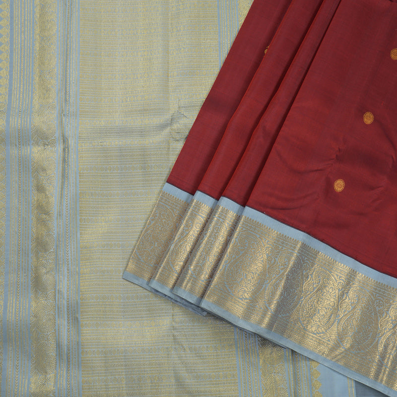 Hayagrivas Handloom Wine Maroon With Grey Kanjivaram Silk Saree BBD852I3-1