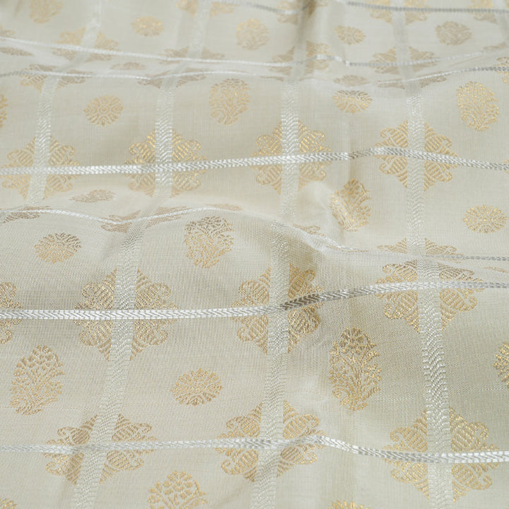 Hayagrivas Half White Kanjivaram Silk Saree with Peach Orange Border BBD854I1-1