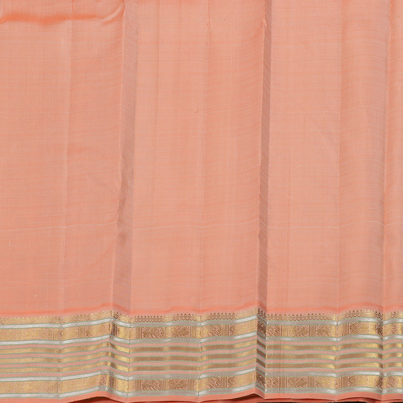 Hayagrivas Half White Kanjivaram Silk Saree with Peach Orange Border BBD854I1-1