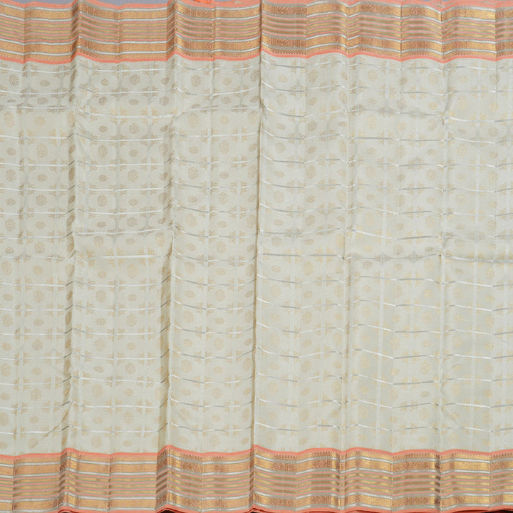 Hayagrivas Half White Kanjivaram Silk Saree with Peach Orange Border BBD854I1-1