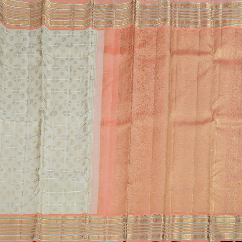 Hayagrivas Half White Kanjivaram Silk Saree with Peach Orange Border BBD854I1-1