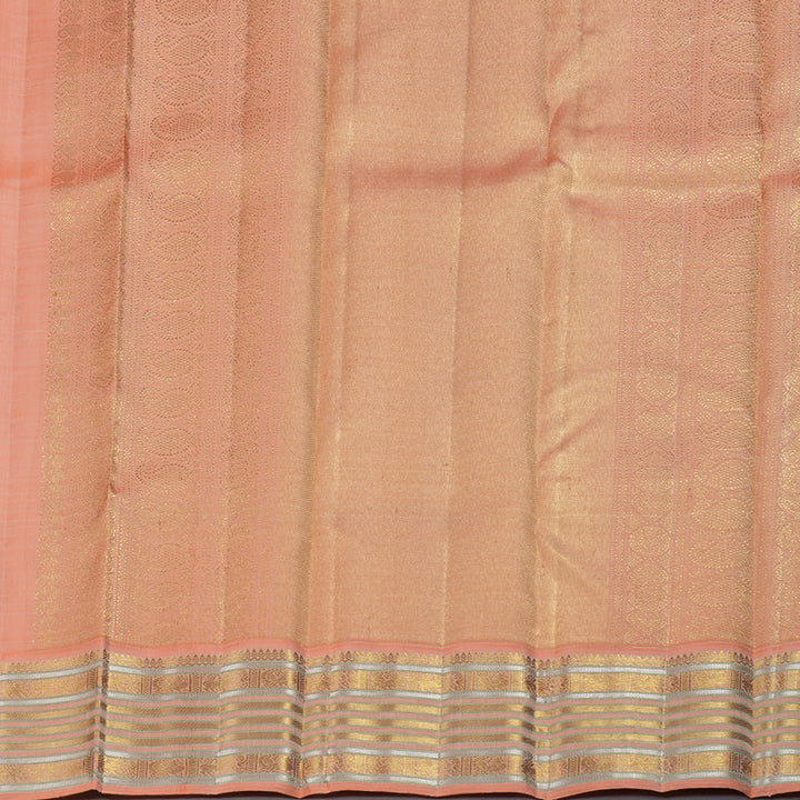 Hayagrivas Half White Kanjivaram Silk Saree with Peach Orange Border BBD854I1-1