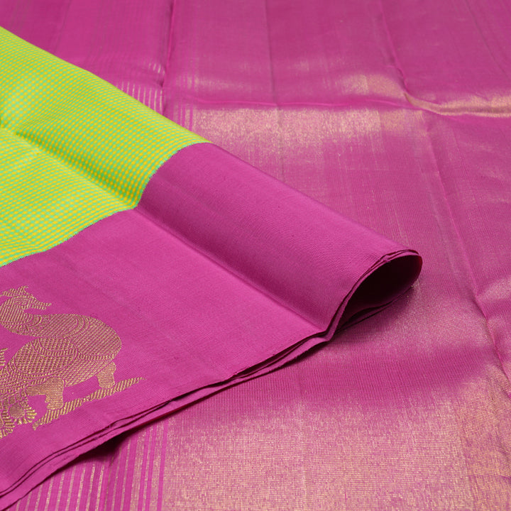 Hayagrivas Handloom Kanjivaram Silk Saree in Vibrant Green with Yellow Muted Checks BBD858I1-5