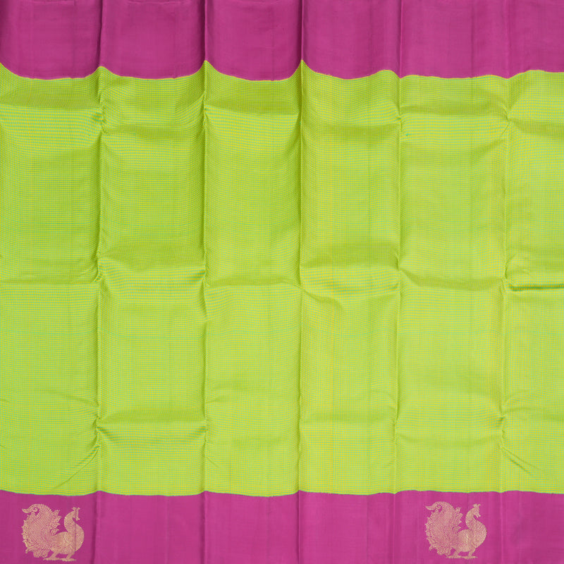 Hayagrivas Handloom Kanjivaram Silk Saree in Vibrant Green with Yellow Muted Checks BBD858I1-5