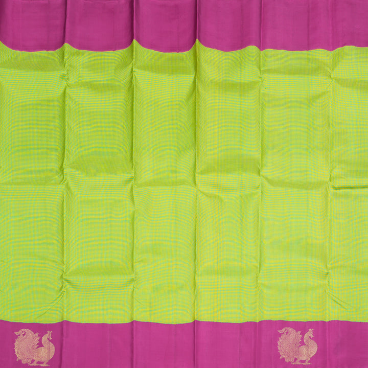 Hayagrivas Handloom Kanjivaram Silk Saree in Vibrant Green with Yellow Muted Checks BBD858I1-5