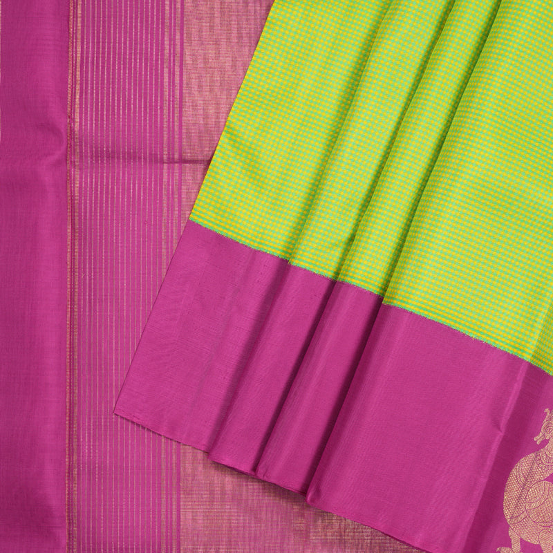 Hayagrivas Handloom Kanjivaram Silk Saree in Vibrant Green with Yellow Muted Checks BBD858I1-5