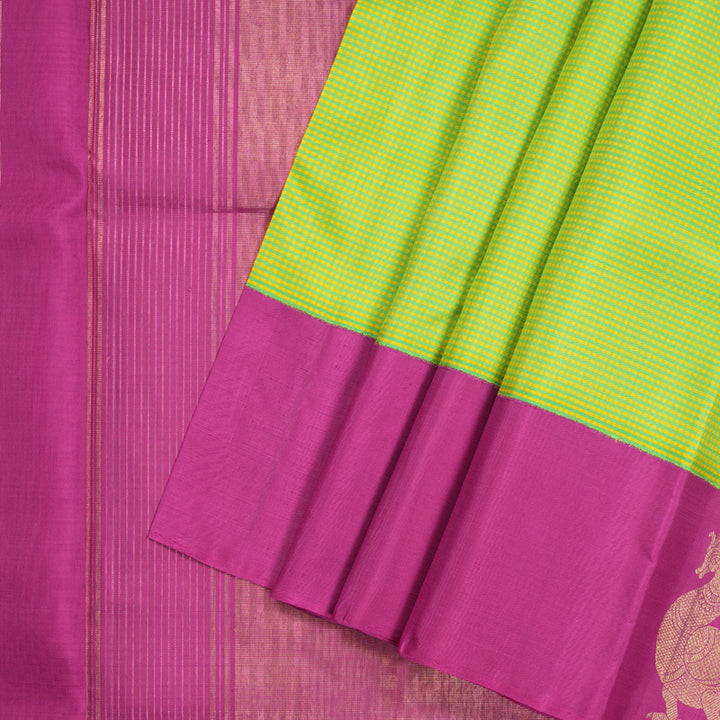 Hayagrivas Handloom Kanjivaram Silk Saree in Vibrant Green with Yellow Muted Checks BBD858I1-5