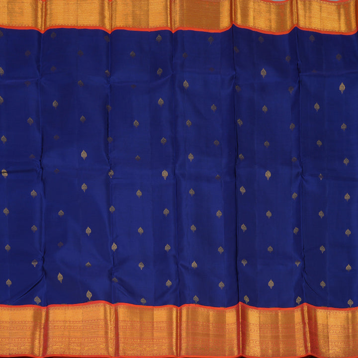 Hayagrivas Handloom Royal Blue Kanjivaram Silk Saree Bright Orangish Pink border BBD860I7-4