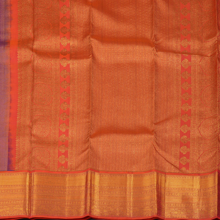 Hayagrivas Handloom Royal Blue Kanjivaram Silk Saree Bright Orangish Pink border BBD860I7-4