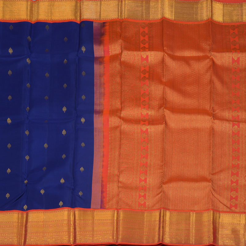 Hayagrivas Handloom Royal Blue Kanjivaram Silk Saree Bright Orangish Pink border BBD860I7-4