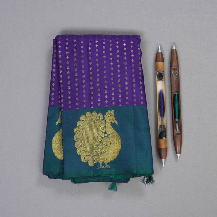 Hayagrivas Purplish Blue Handloom Kanjivaram Silk Saree with Peacock Blue Border BBD866I1-1