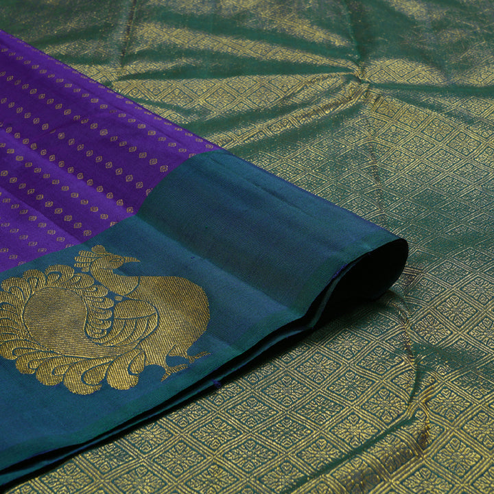 Hayagrivas Purplish Blue Handloom Kanjivaram Silk Saree with Peacock Blue Border BBD866I1-1