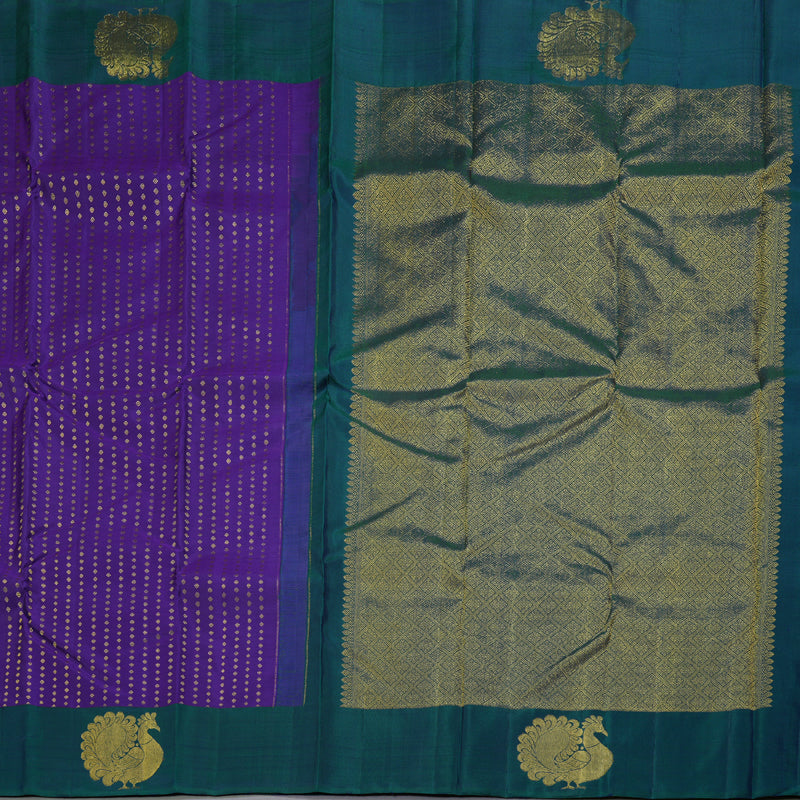 Hayagrivas Purplish Blue Handloom Kanjivaram Silk Saree with Peacock Blue Border BBD866I1-1