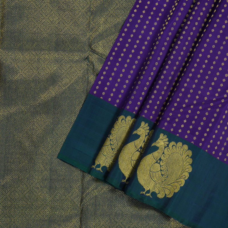 Hayagrivas Purplish Blue Handloom Kanjivaram Silk Saree with Peacock Blue Border BBD866I1-1
