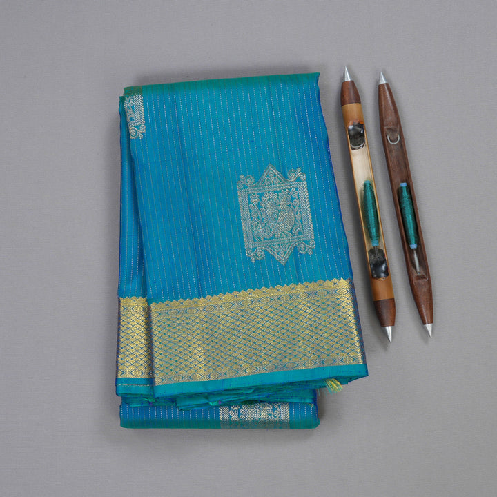 Hayagrivas Peacock Blue Handloom Kanjivaram Silk Saree BBD866I3-1