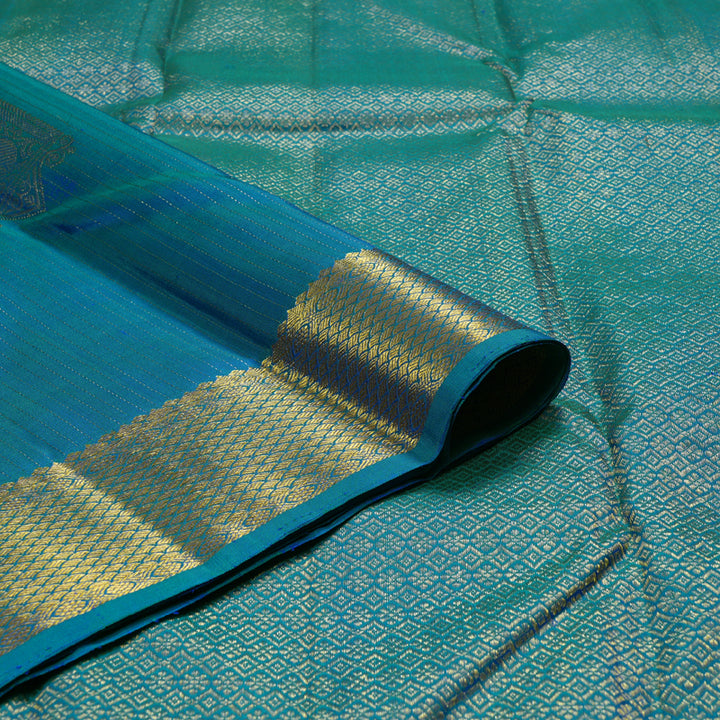 Hayagrivas Peacock Blue Handloom Kanjivaram Silk Saree BBD866I3-1