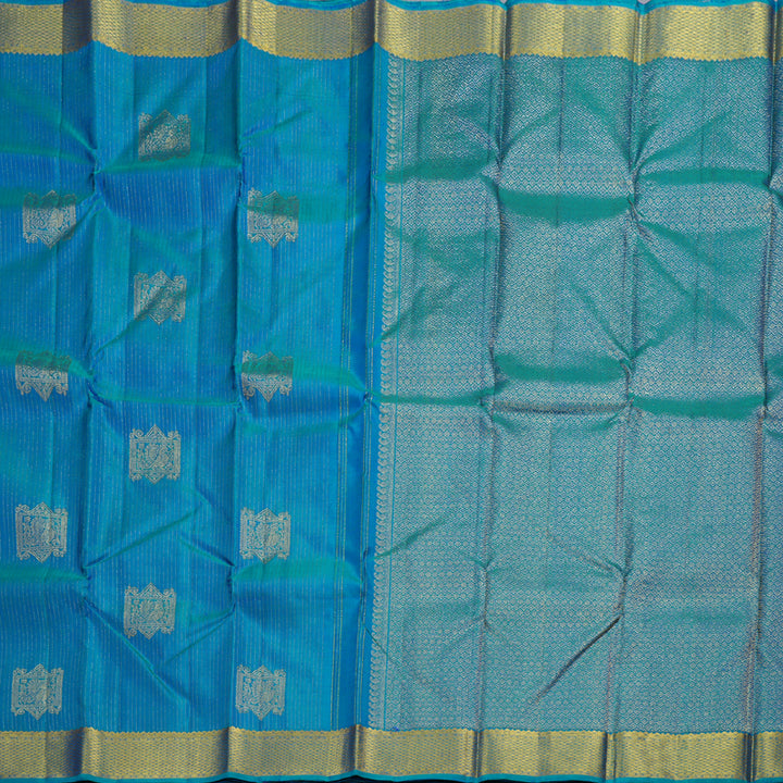Hayagrivas Peacock Blue Handloom Kanjivaram Silk Saree BBD866I3-1