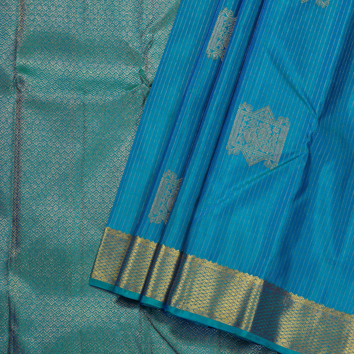 Hayagrivas Peacock Blue Handloom Kanjivaram Silk Saree BBD866I3-1