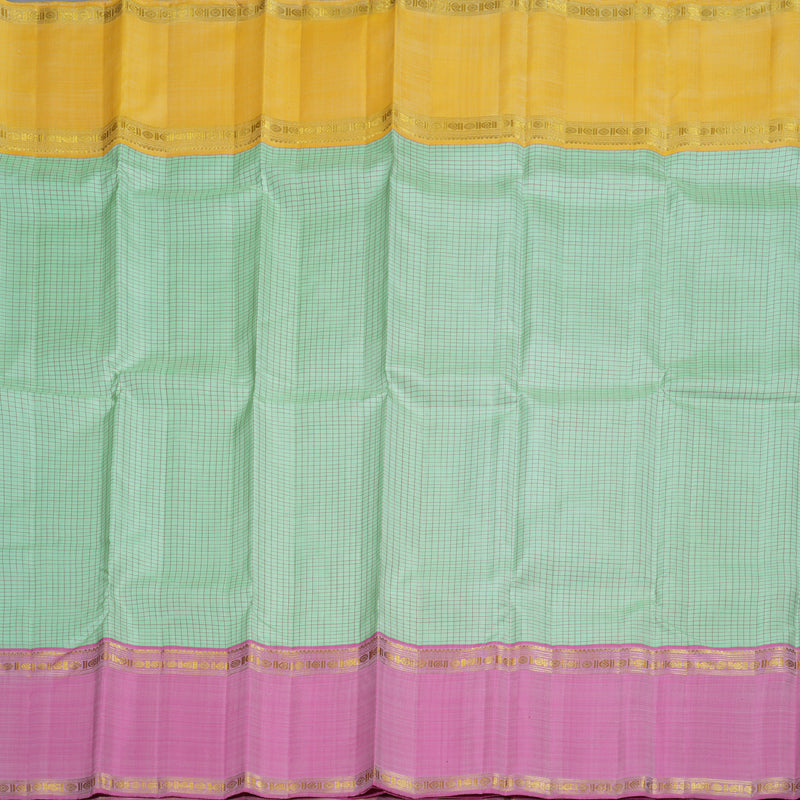 Hayagrivas Light Pastel Green Kanjivaram Silk Saree with Yellow And Rose Pink Border BBD871I1-1