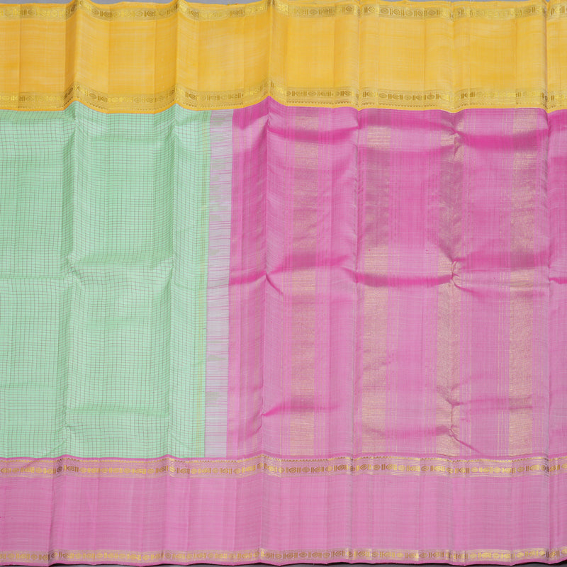 Hayagrivas Light Pastel Green Kanjivaram Silk Saree with Yellow And Rose Pink Border BBD871I1-1