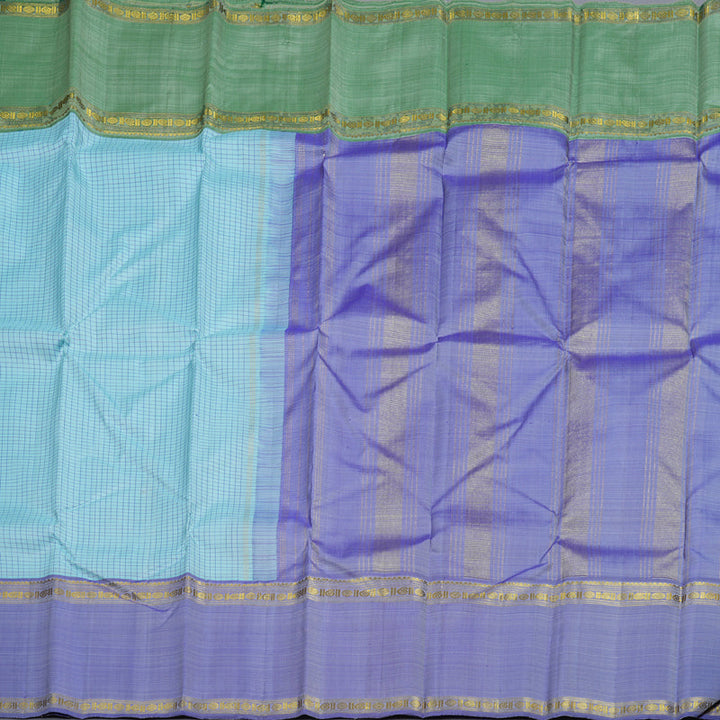 Hayagrivas Light Sky Blue Kanjivaram Silk Saree with Blue And Green Border BBD871I1-2