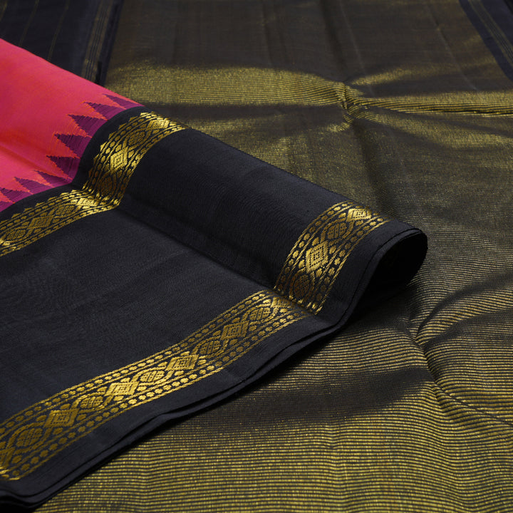 Hayagrivas Orangish Pink Handloom Kanjivaram Silk Saree with Black Border BBD877I2-6