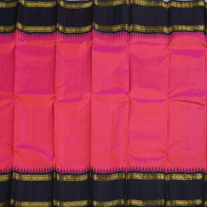 Hayagrivas Orangish Pink Handloom Kanjivaram Silk Saree with Black Border BBD877I2-6