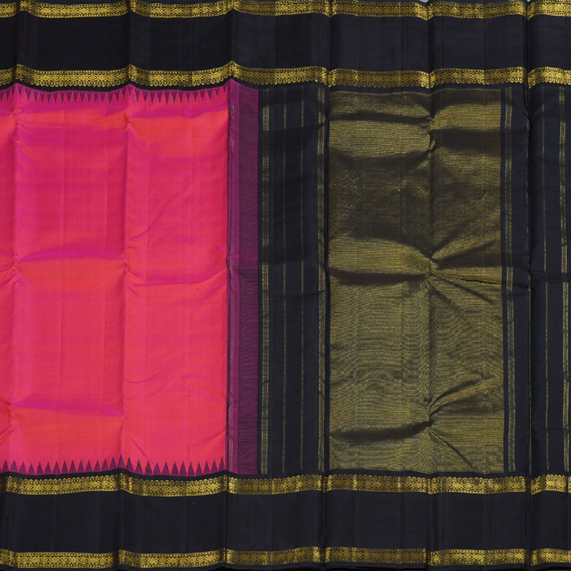 Hayagrivas Orangish Pink Handloom Kanjivaram Silk Saree with Black Border BBD877I2-6