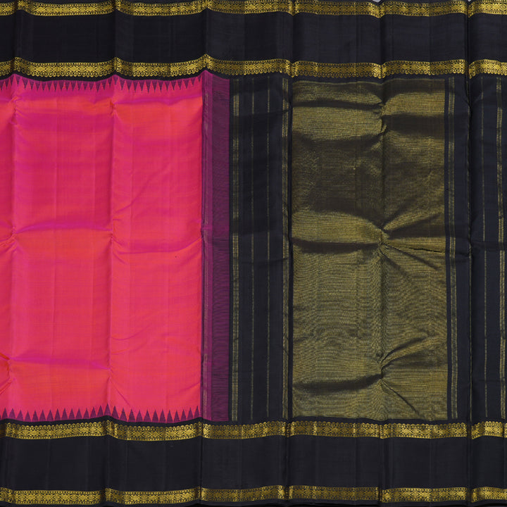 Hayagrivas Orangish Pink Handloom Kanjivaram Silk Saree with Black Border BBD877I2-6