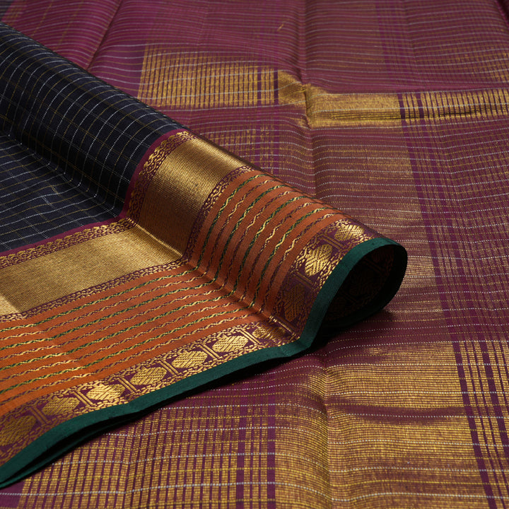 Hayagrivas Black Handloom Kanjivaram Silk Saree with Burnt Orange Border BBD878I3-1