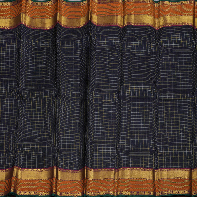 Hayagrivas Black Handloom Kanjivaram Silk Saree with Burnt Orange Border BBD878I3-1