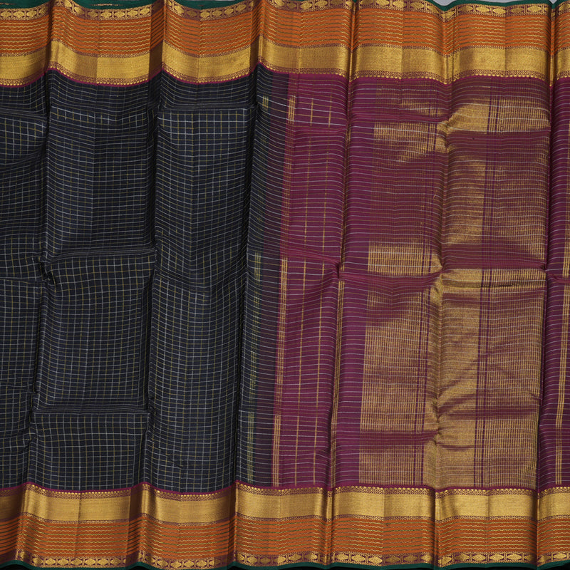 Hayagrivas Black Handloom Kanjivaram Silk Saree with Burnt Orange Border BBD878I3-1