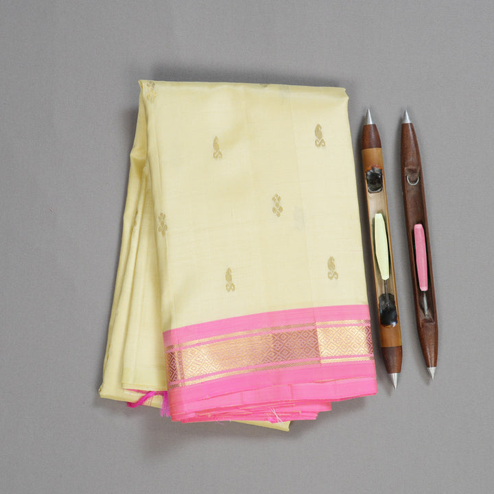 Hayagrivas Elegant Half White Handloom Kanjivaram Silk Saree with Baby Pink Border BBD882I1-15