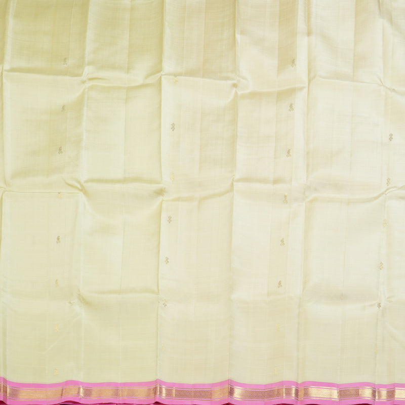 Hayagrivas Elegant Half White Handloom Kanjivaram Silk Saree with Baby Pink Border BBD882I1-15