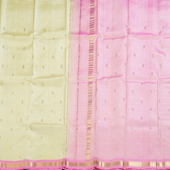 Hayagrivas Elegant Half White Handloom Kanjivaram Silk Saree with Baby Pink Border BBD882I1-15
