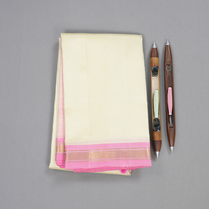 Hayagrivas Half White Handloom Kanjivaram Silk Saree with Rose Pink Border BBD882I3-10