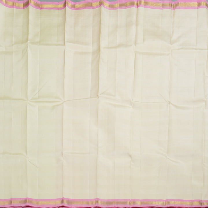 Hayagrivas Half White Handloom Kanjivaram Silk Saree with Rose Pink Border BBD882I3-10