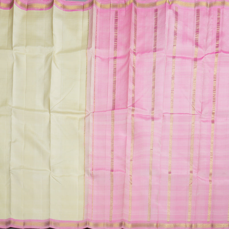 Hayagrivas Half White Handloom Kanjivaram Silk Saree with Rose Pink Border BBD882I3-10