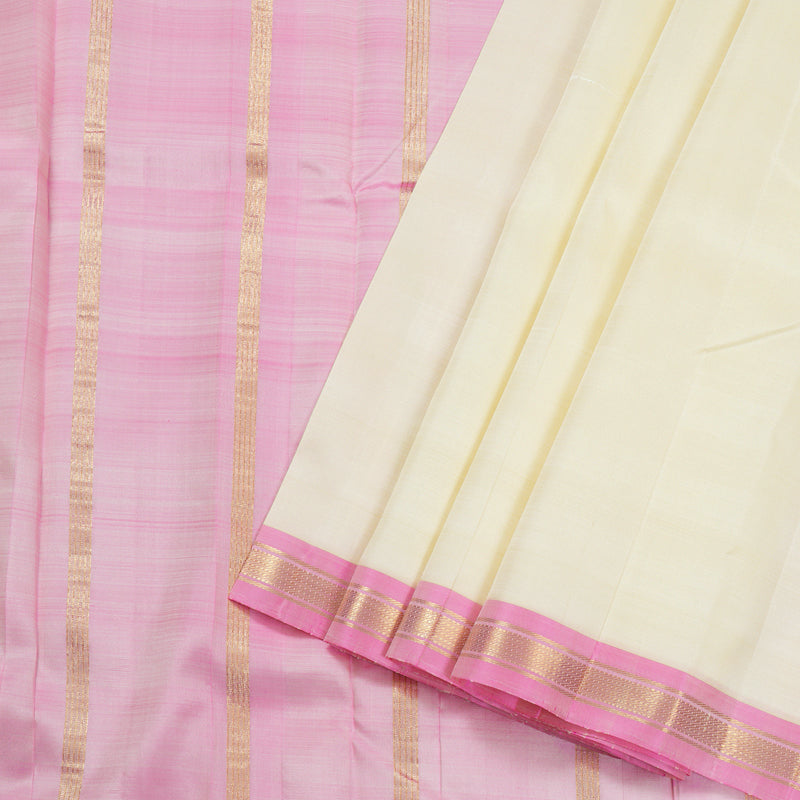 Hayagrivas Half White Handloom Kanjivaram Silk Saree with Rose Pink Border BBD882I3-10