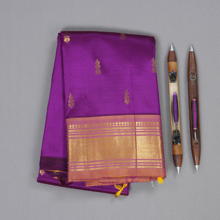 Hayagrivas Purple Handloom Kanjivaram Silk Saree with Honey Mustard Border BBD882I4-25