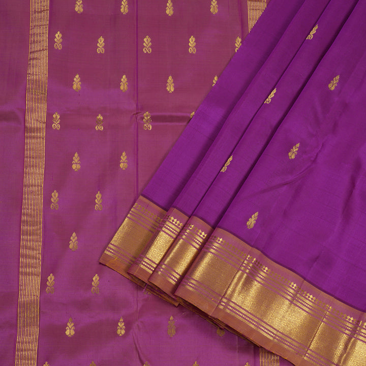 Hayagrivas Purple Handloom Kanjivaram Silk Saree with Honey Mustard Border BBD882I4-25