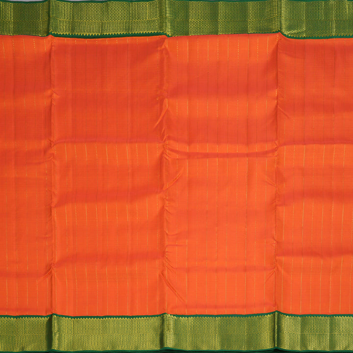 Hayagrivas Orange Handloom Kanjivaram Ten Yards Silk Saree with Dark Green Border BBD887I4-1