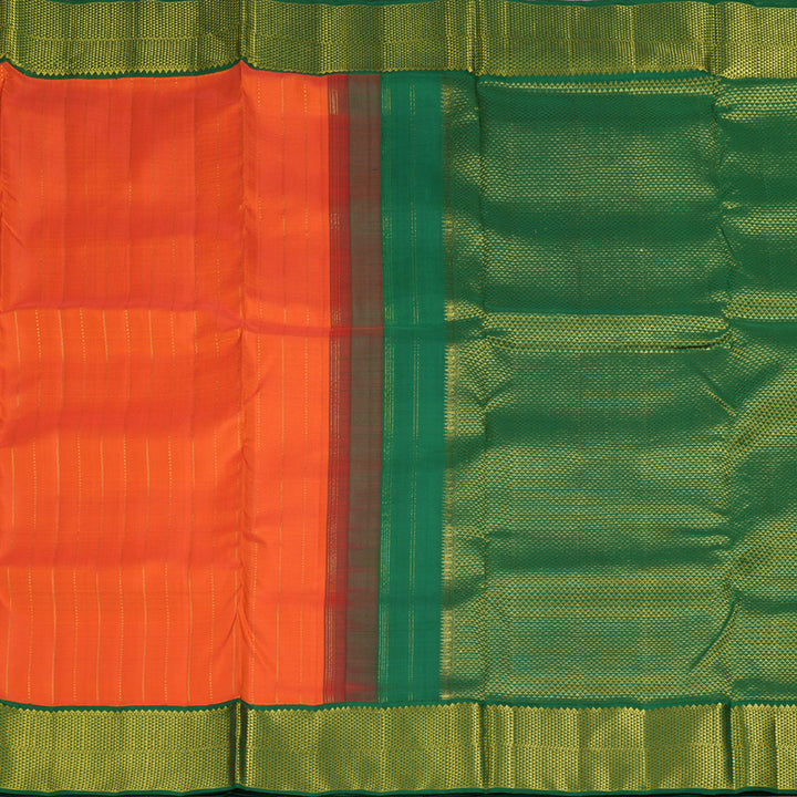 Hayagrivas Orange Handloom Kanjivaram Ten Yards Silk Saree with Dark Green Border BBD887I4-1