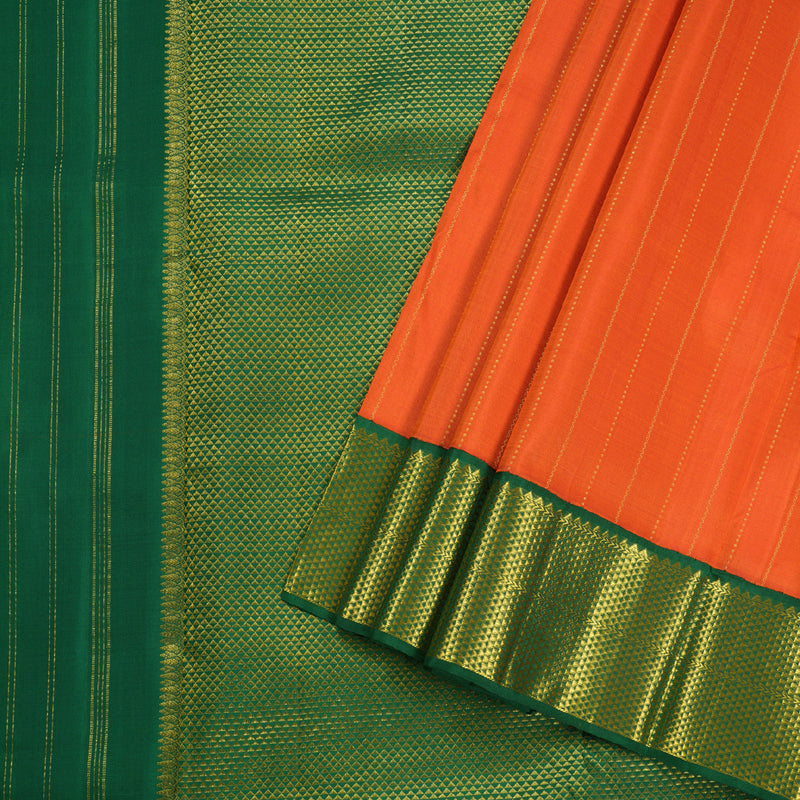 Hayagrivas Orange Handloom Kanjivaram Ten Yards Silk Saree with Dark Green Border BBD887I4-1