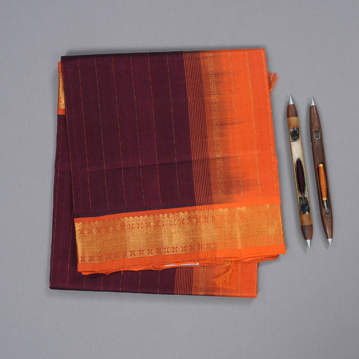 Hayagrivas Handloom Wine Maroon With Orange Handloom Silk Cotton Saree BBD889I10-1