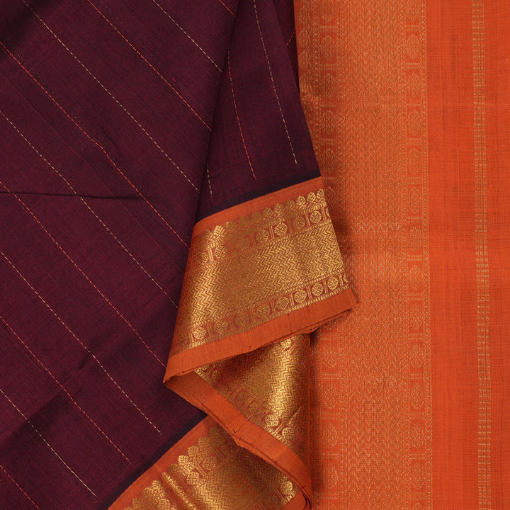 Hayagrivas Handloom Wine Maroon With Orange Handloom Silk Cotton Saree BBD889I10-1