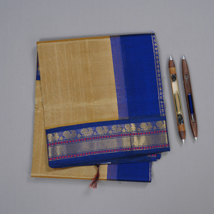 Hayagrivas Handloom Mild Khaki With Blue Silk Cotton Saree BBD890I2-1