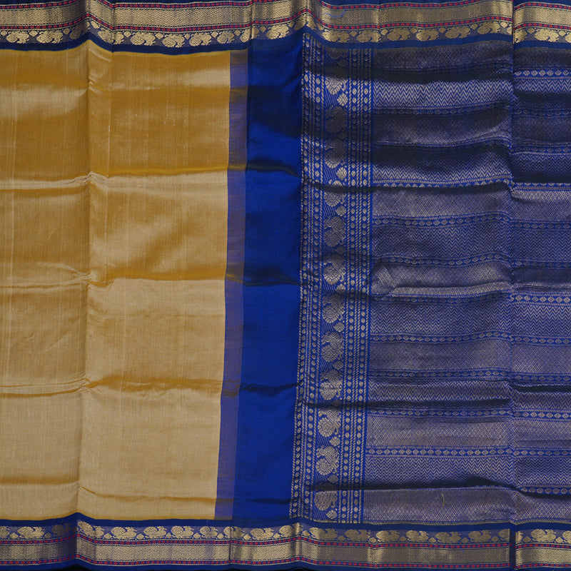 Hayagrivas Handloom Mild Khaki With Blue Silk Cotton Saree BBD890I2-1