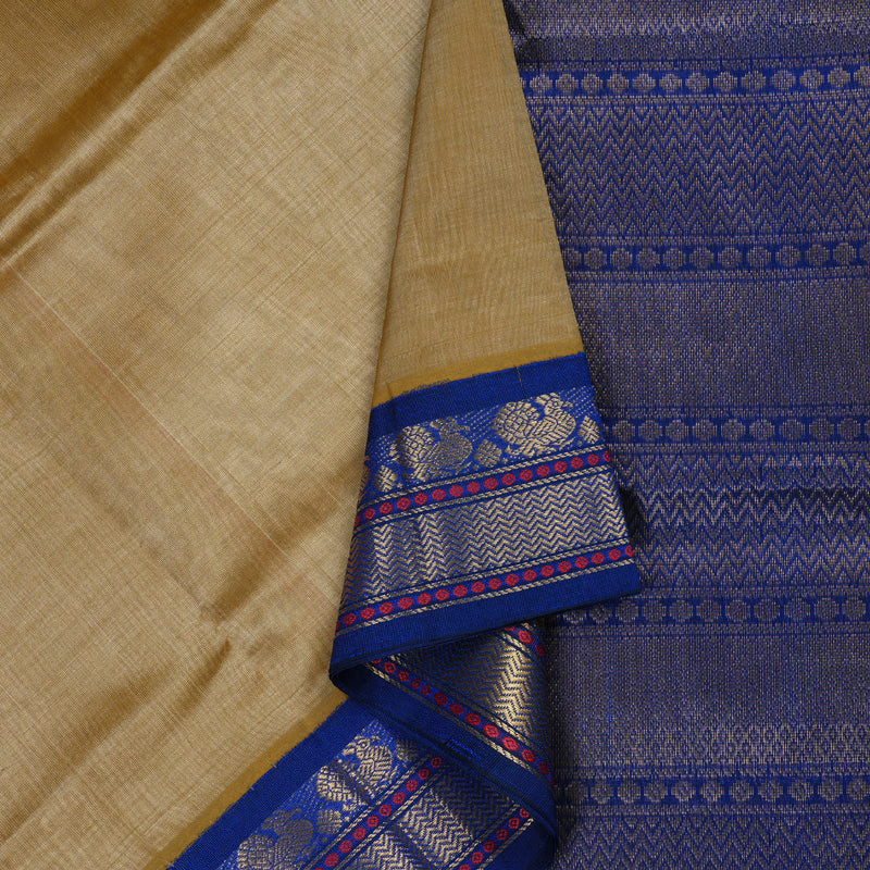 Hayagrivas Handloom Mild Khaki With Blue Silk Cotton Saree BBD890I2-1